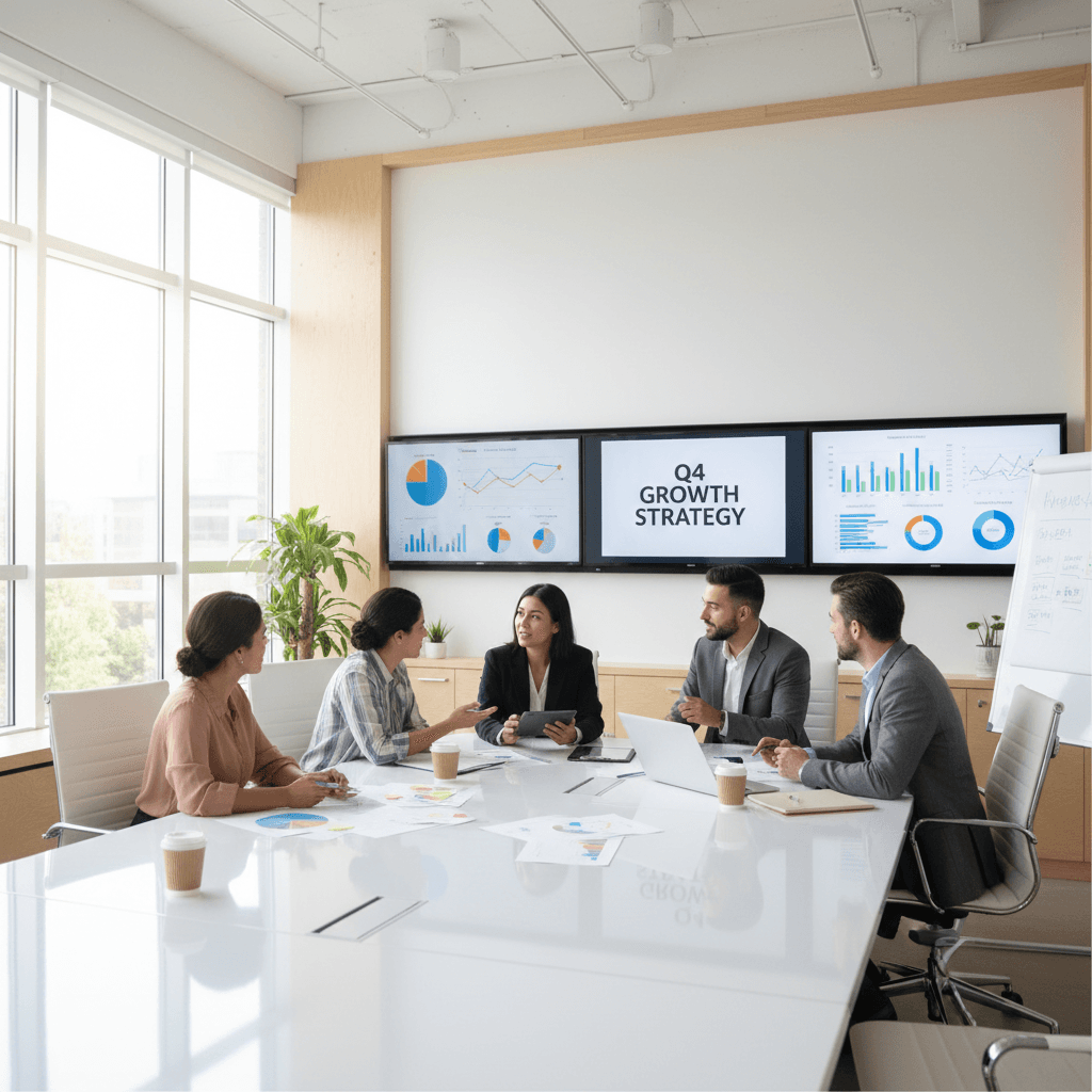 Marketing team discussing growth charts