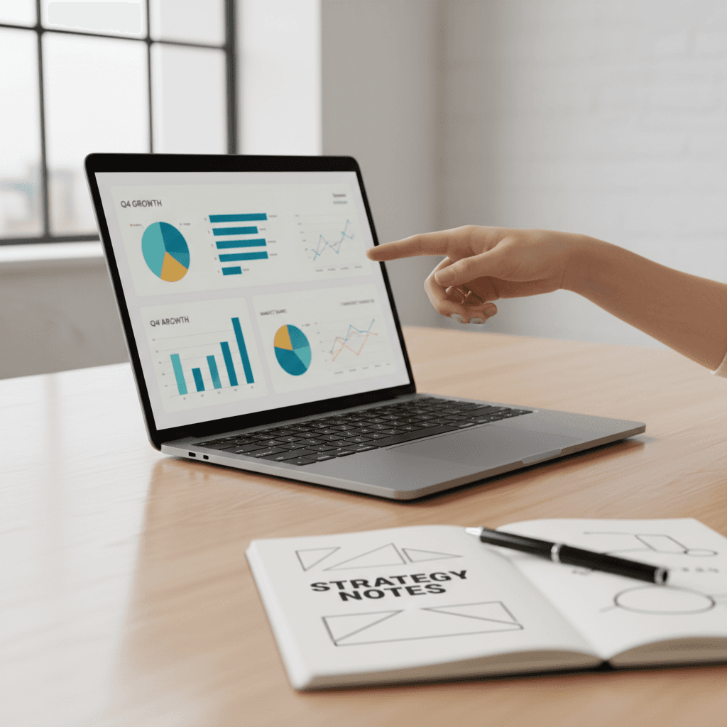 Marketing consultant analyzing campaign performance data