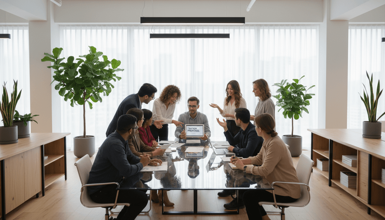 Business team collaborating on a marketing strategy