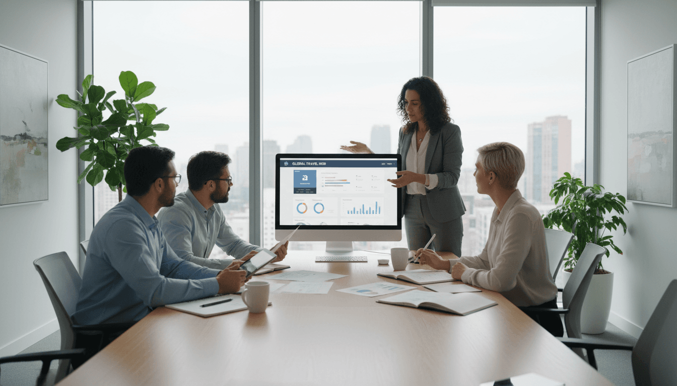 professional team meeting in modern agency discussing growth strategy
